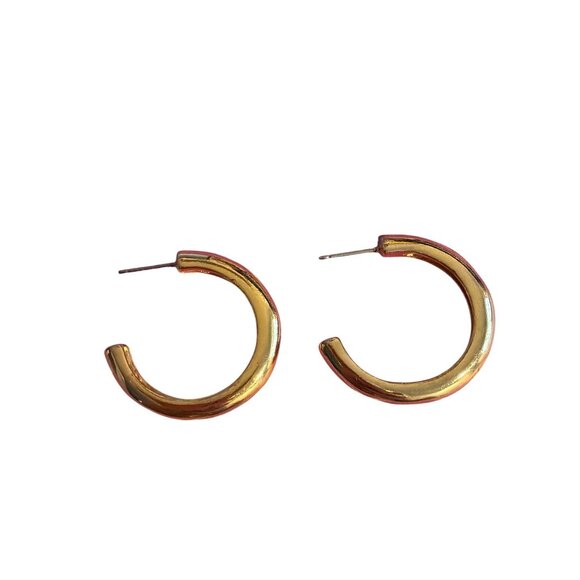 Gold Tone Hoop Earrings Pierced Vintage 1" Across Estate Classic 9.01g 4mm Wide - Picture 3 of 5